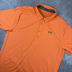 Under Armour The Playoff Polo Mens 2XL Orange Stripe Stretch Performance Golf
